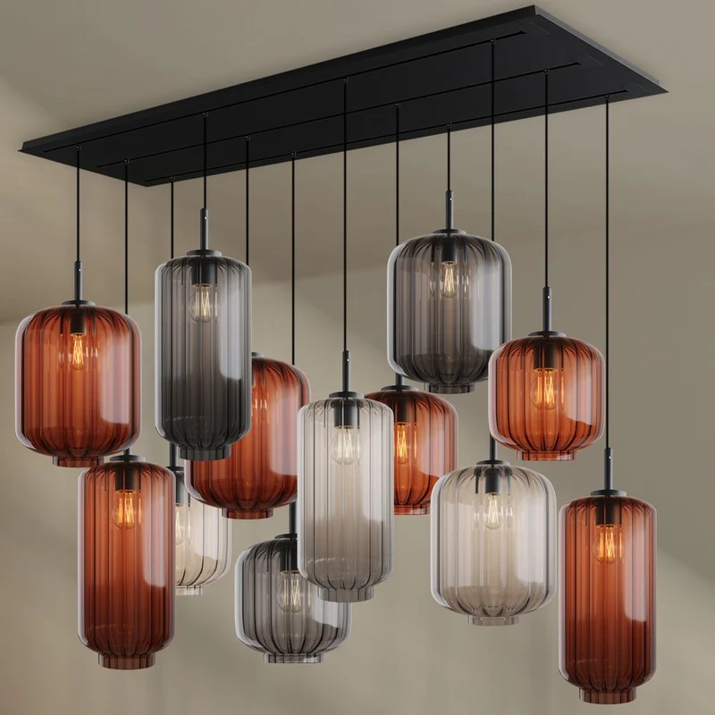 s.luce Velo Esszimmerlampe 12-flammig 200cm 3-reihig Ø 18/20/25cm