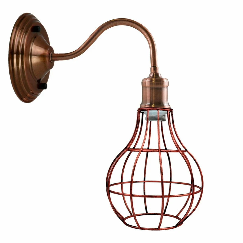 Vintage Wandleuchte Metall Käfig | Retro Schwanenhals Lampe Schwarz ~4074