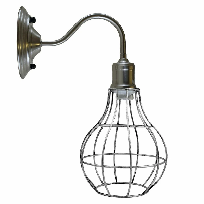 Vintage Wandleuchte Metall Käfig | Retro Schwanenhals Lampe Schwarz ~4074