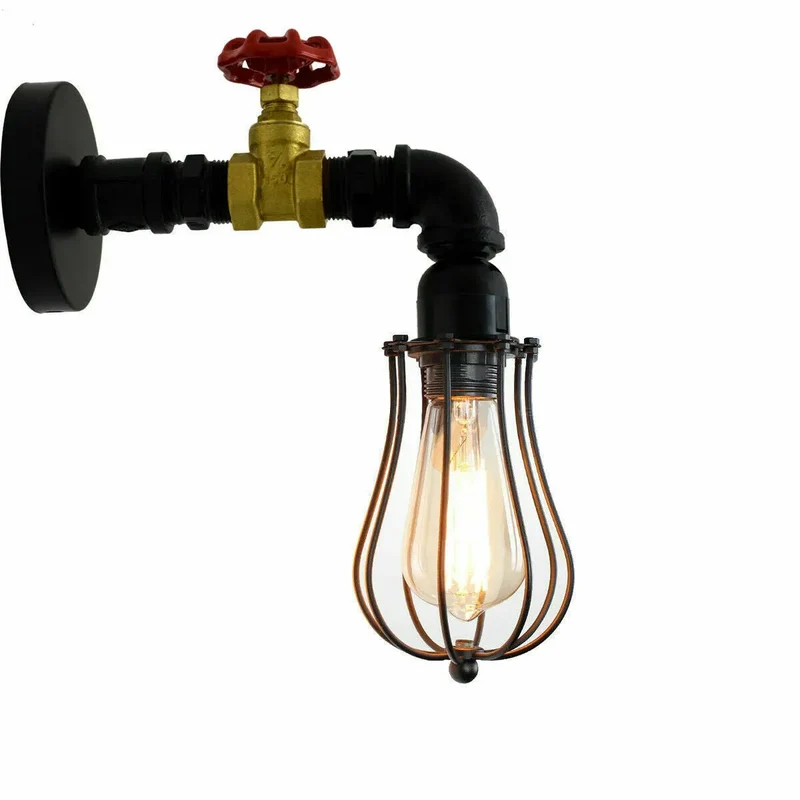 Wasserrohr Wandleuchte Steampunk Schwarz | Loft Bar Wandlampe Metall~3880
