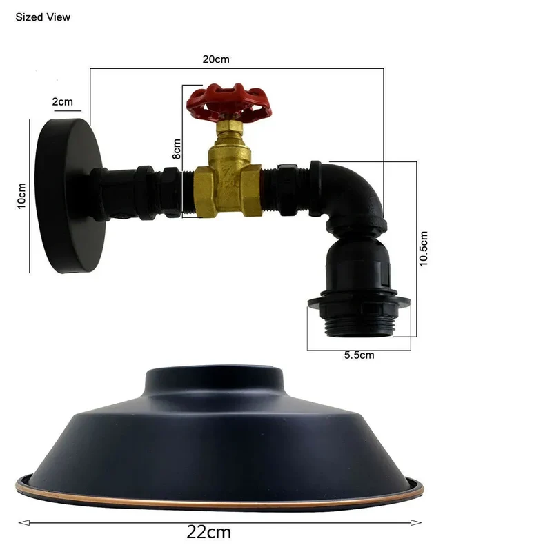 Wasserrohr Wandleuchte Steampunk Schwarz | Loft Bar Wandlampe Metall~3880