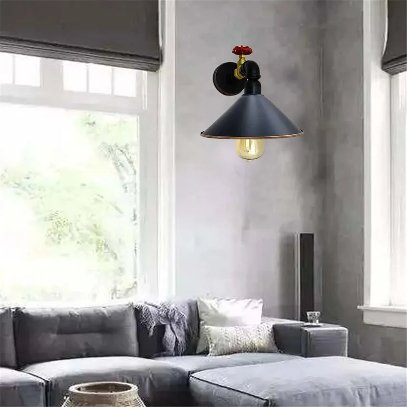 Wasserrohr Wandleuchte Steampunk Schwarz | Loft Bar Wandlampe Metall~3880