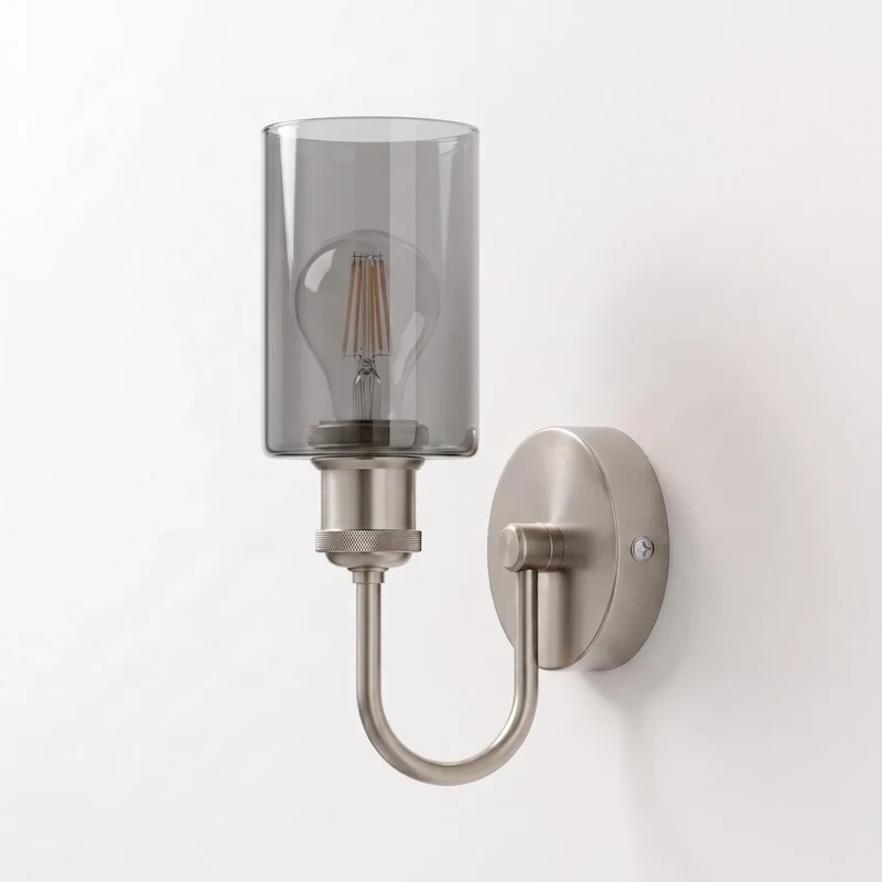 Vintage Wandleuchte E27 Glasschirm Chrom U Arm Innenlampe~4058