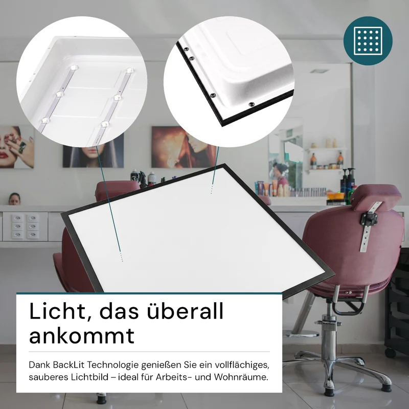 6er Pack LED BackLit Panel, 62x62 cm, schwarz, 36W, 3600lm, 4000K