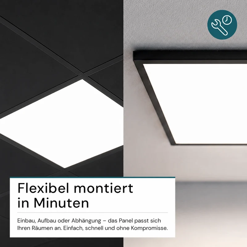 6er Pack LED BackLit Panel, 62x62 cm, schwarz, 36W, 3600lm, 4000K