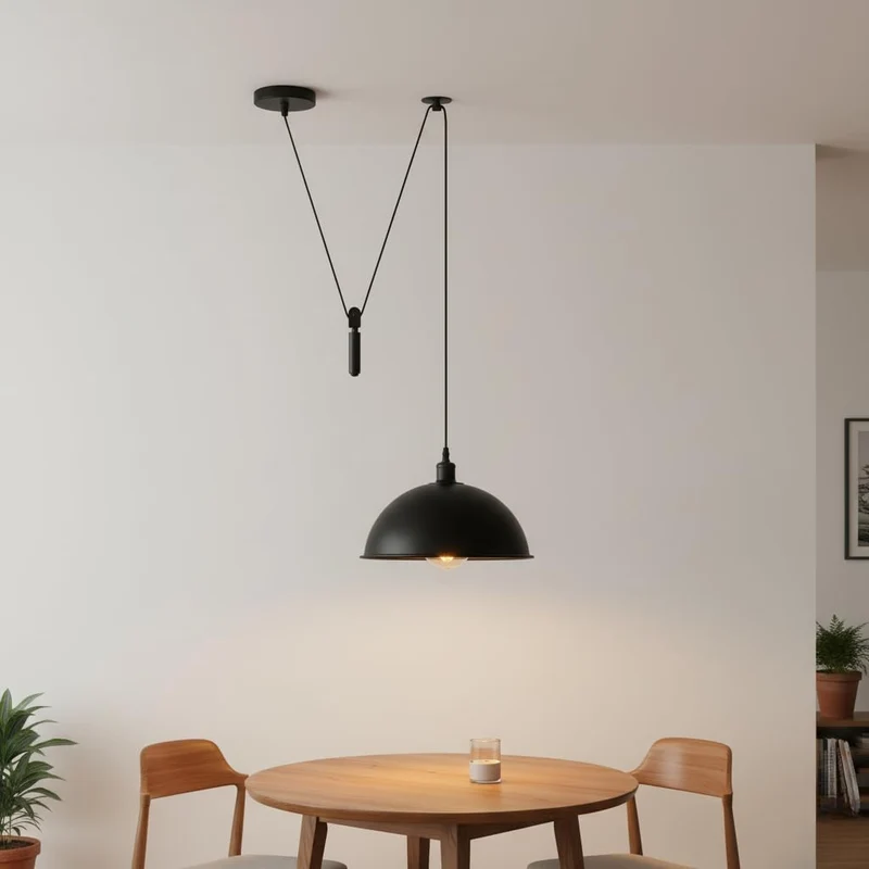 Industrial Flaschenzug Pendelleuchte Schwarz | Vintage Hängelampe – E27~3936