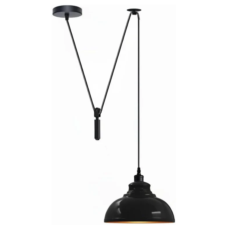 Industrial Flaschenzug Pendelleuchte Schwarz | Vintage Hängelampe – E27~3936