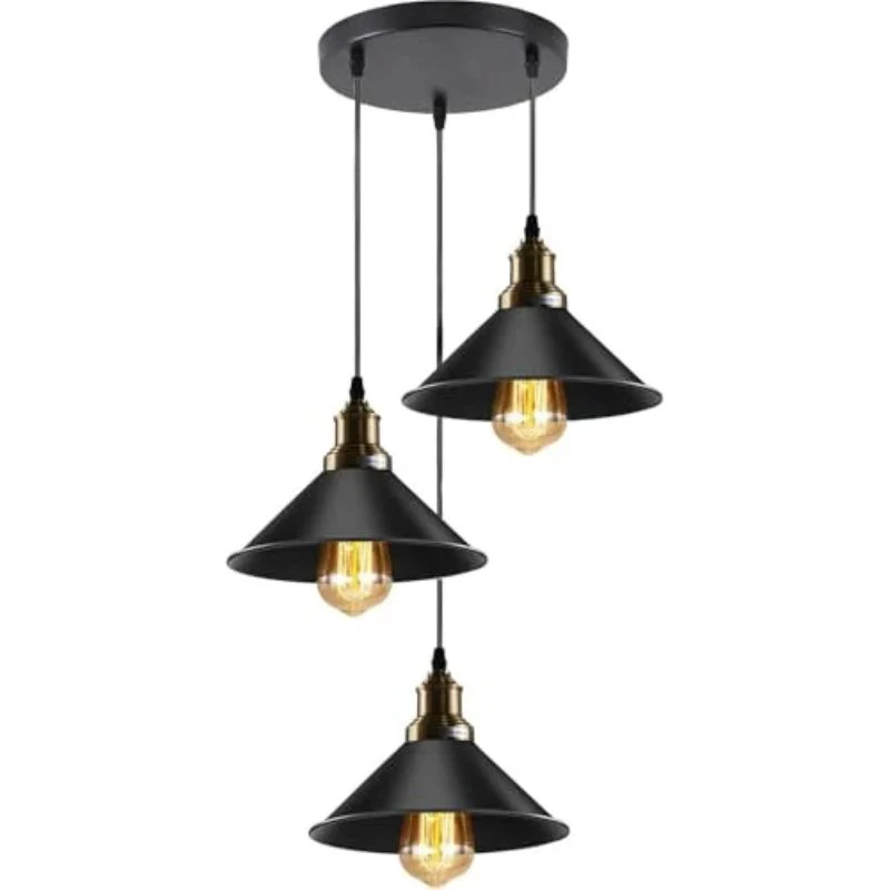 3-flammige Vintage Pendelleuchte Schwarz E27 Retro ~3909