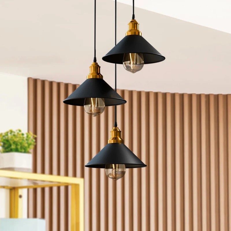 3-flammige Vintage Pendelleuchte Schwarz E27 Retro ~3909