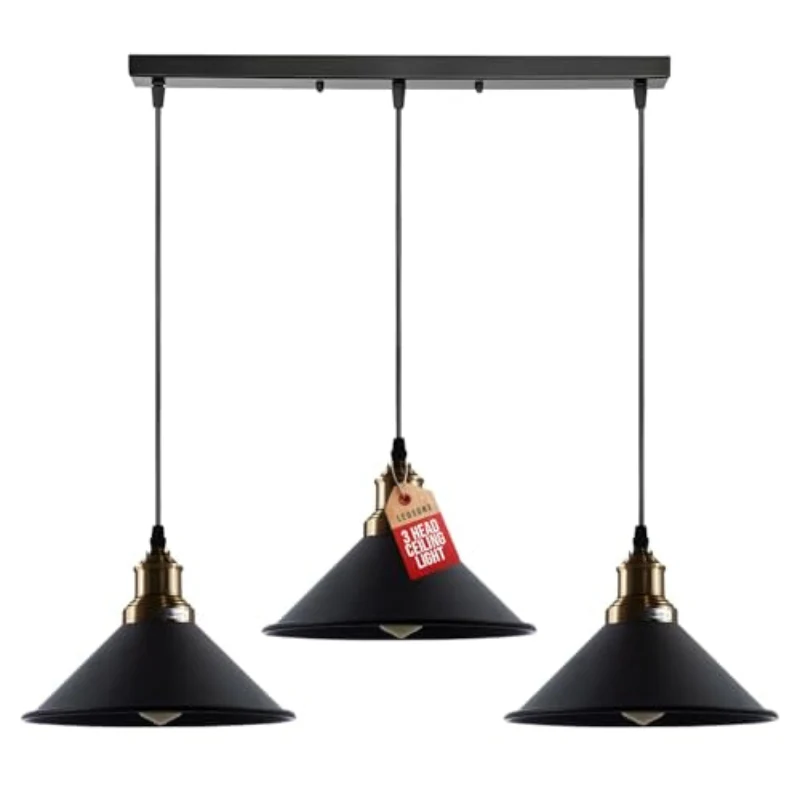 3-flammige Vintage Pendelleuchte Schwarz E27 Retro ~3909