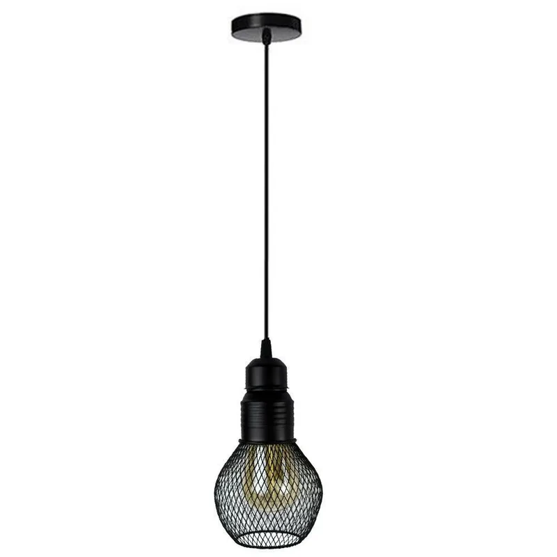 Industrie Gitter Pendelleuchte Schwarz Netz-Schirm E27 ~3747