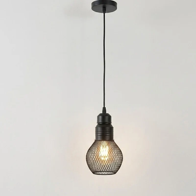 Industrie Gitter Pendelleuchte Schwarz Netz-Schirm E27 ~3747