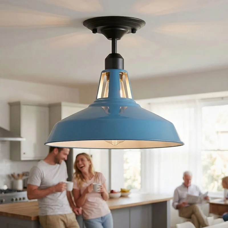 Emaille-Optik Deckenleuchte Fabrikstil Semi Flush E27 ~3806