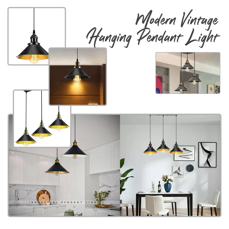 Vintage Pendelleuchte Schwarz 1- & 3-flammig Hängelampe ~3985