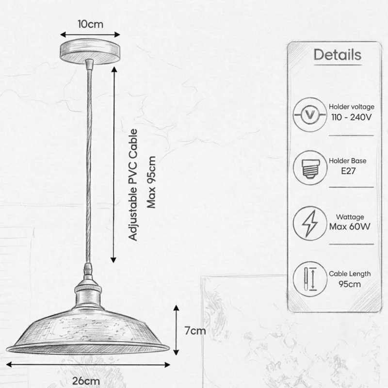 Retro Industrial Pendelleuchte E27 Metall Hängelampe für Kücheninsel ~3859