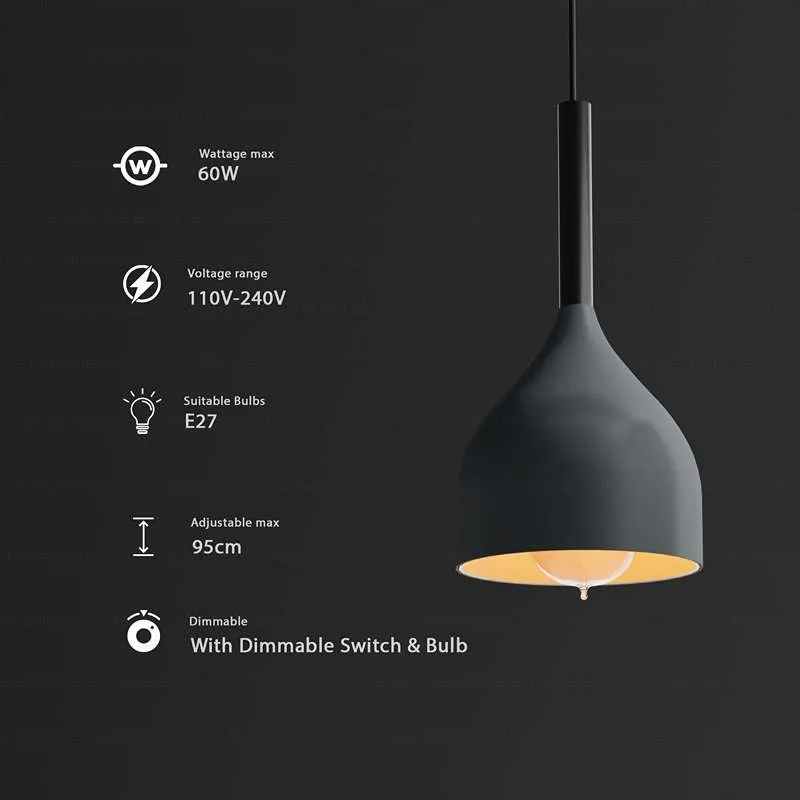 Matte 3-flammige Pendelleuchte Metall | Nordische Hängelampe Esstisch E27 ~3790