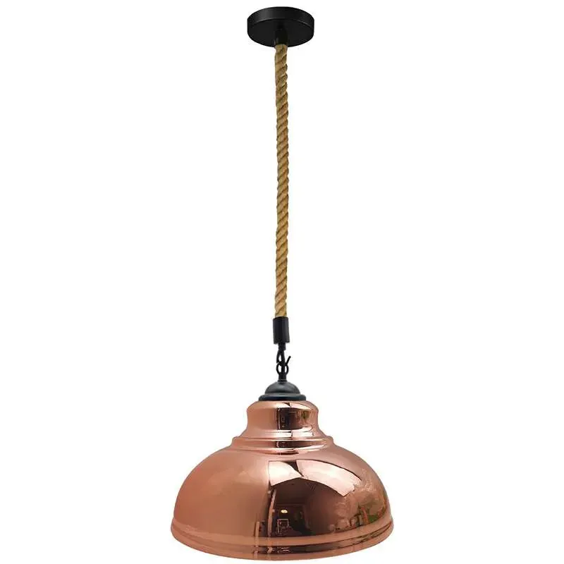 Industrial Hanfseil Hängeleuchte 2m | Vintage Metal Kuppelschirm E27 ~3827