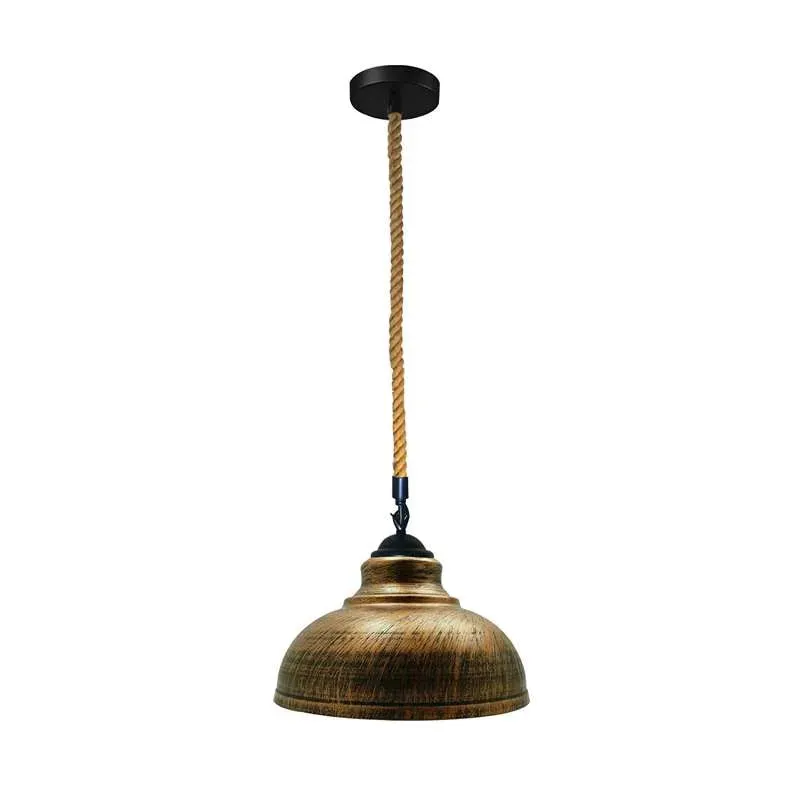 Industrial Hanfseil Hängeleuchte 2m | Vintage Metal Kuppelschirm E27 ~3827