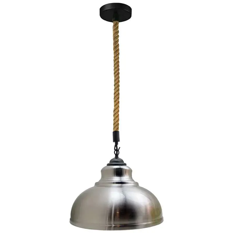 Industrial Hanfseil Hängeleuchte 2m | Vintage Metal Kuppelschirm E27 ~3827