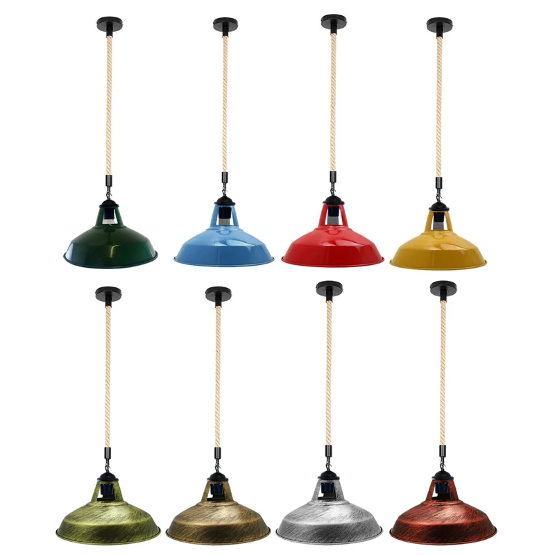 Industrielle Hanfseil Lampe 2m | E27 Metall Hängelampe höhenverstellbar~3820