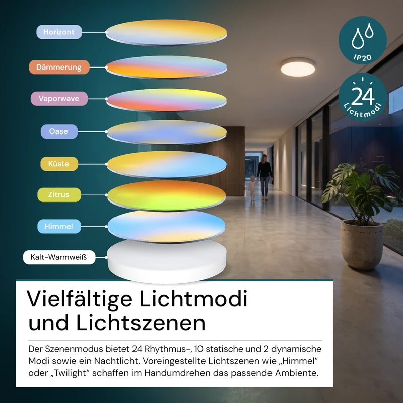 LED Sky Light, Deckenleuchte, Full Spectrum, 60W, 4800lm, IP20, ø400x40mm, 1800-12000K (CCT), weiß