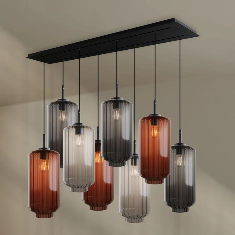 s.luce Velo Esstischlampe 8-flammig 160cm 2-reihig Ø 18cm