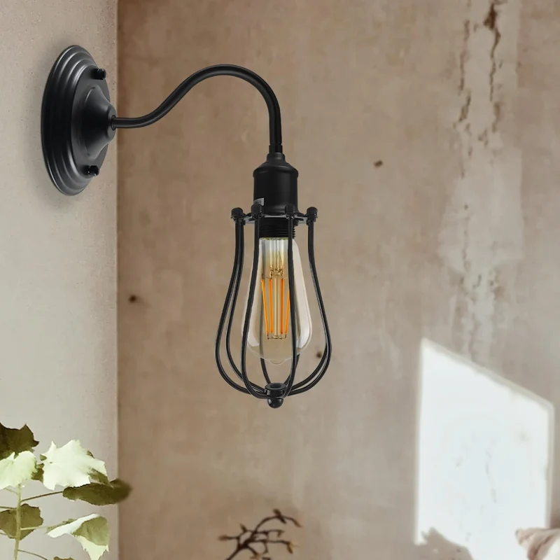 Vintage Käfiglampe – Industrie Schwanenhals Wandleuchte Loft | E27 ~3942