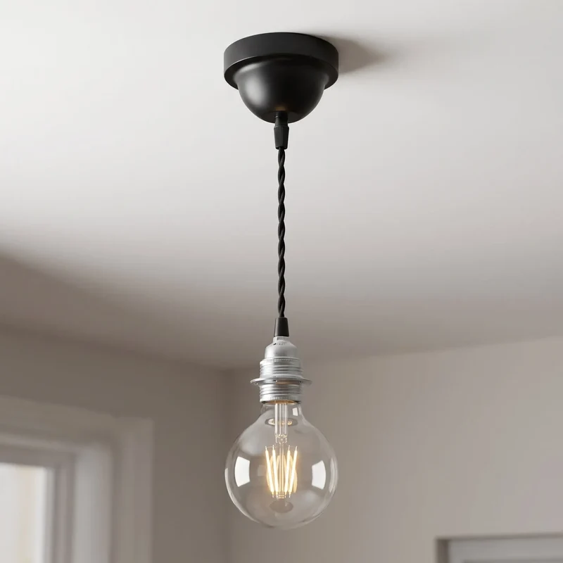 E27 Decken Pendelleuchte mit 1m Verdrilltem Kabel Schwarz | LEDSone~4064