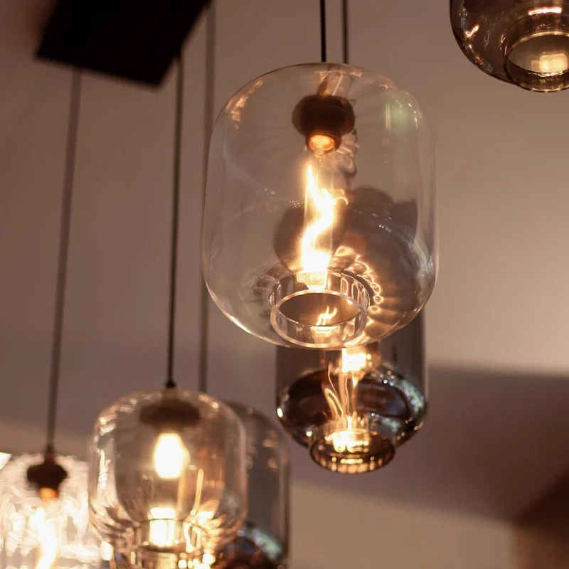 s.luce Velo Esszimmerlampe 5-flammig 2-reihig 160cm Ø 18/20/25cm