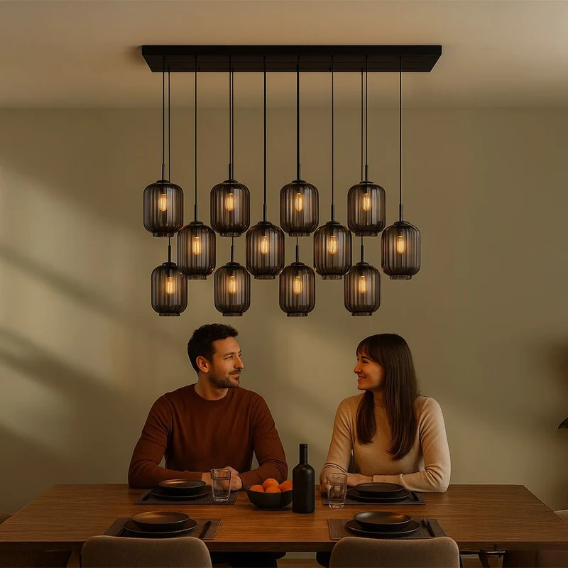 s.luce Velo Esstischlampe 12-flammig 200cm 3-reihig Ø 20cm