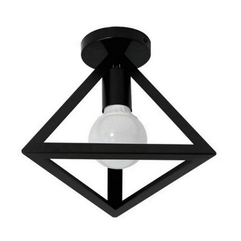 Vintage Geometrische Deckenlampe Schwarz Metall | Retro Käfigleuchte E27~3729