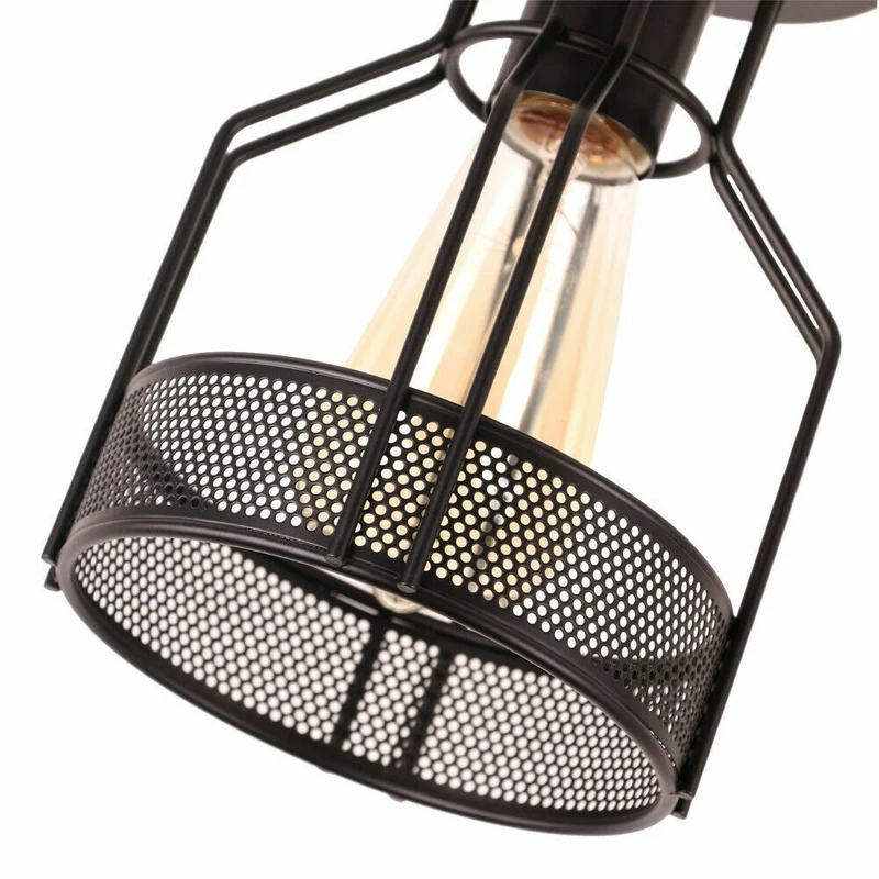Vintage Geometrische Deckenlampe Schwarz Metall | Retro Käfigleuchte E27~3729