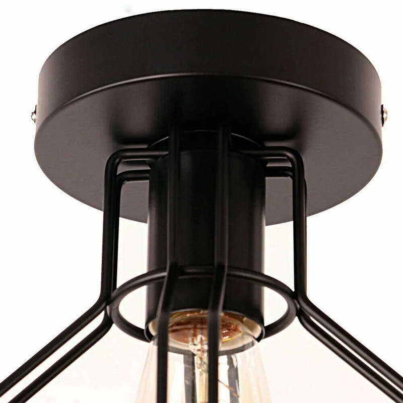Vintage Geometrische Deckenlampe Schwarz Metall | Retro Käfigleuchte E27~3729