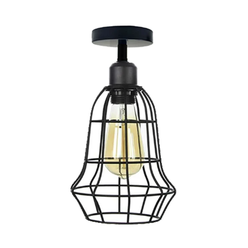Vintage Geometrische Deckenlampe Schwarz Metall | Retro Käfigleuchte E27~3729