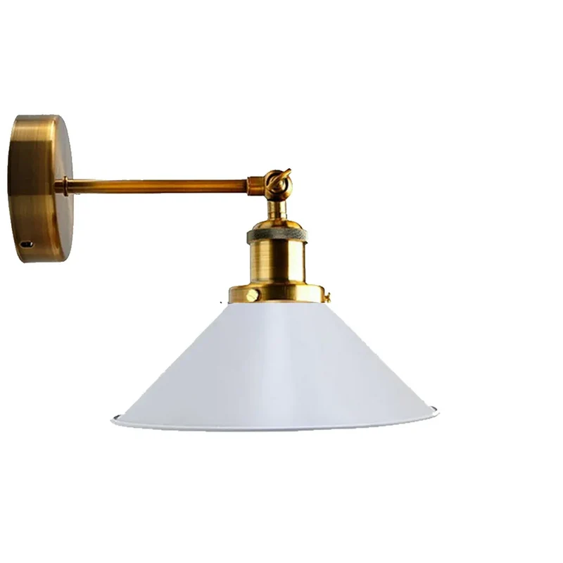 E27 Wandleuchte Gold mit weißem Kegel-Lampenschirm-Retro für Küche, Flur~3731