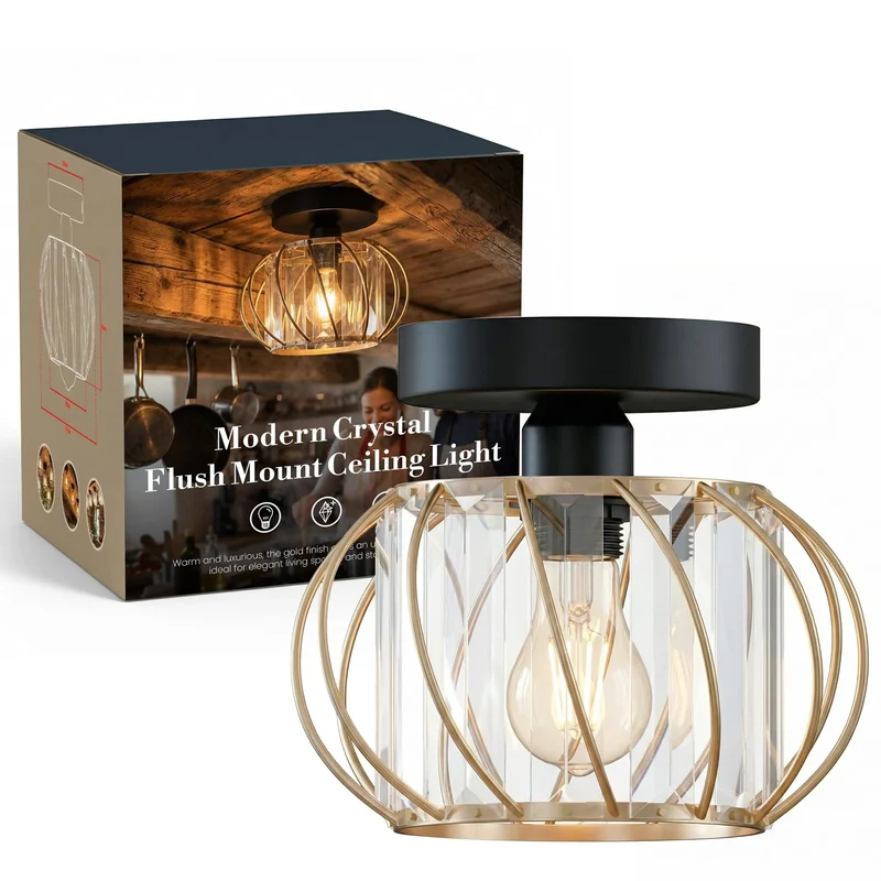 Mini Kristall Deckenleuchte Käfig | E27 Semi-Unterputz Modern Lampe Ø 18cm ~ 3714