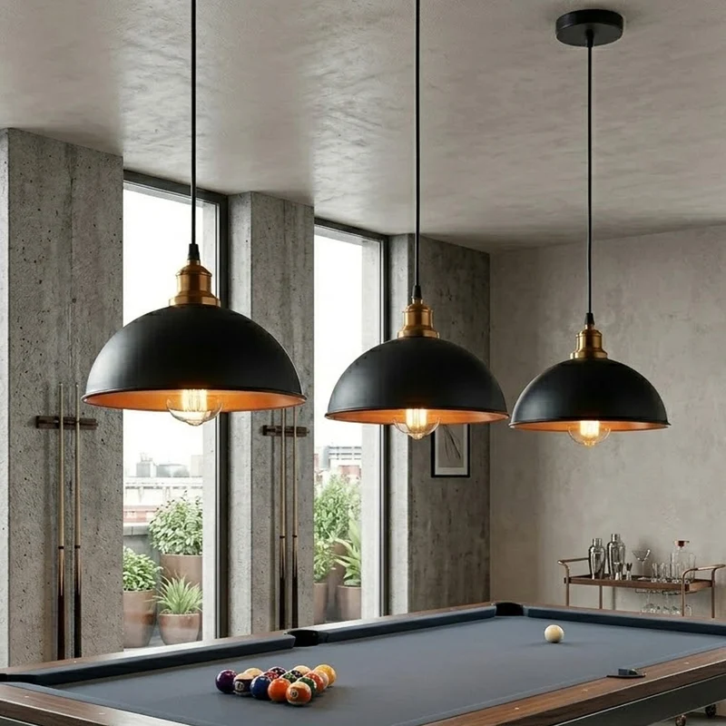 3er Hängelampe Schwarz innen Gold | Billardtisch Lampe ~3636