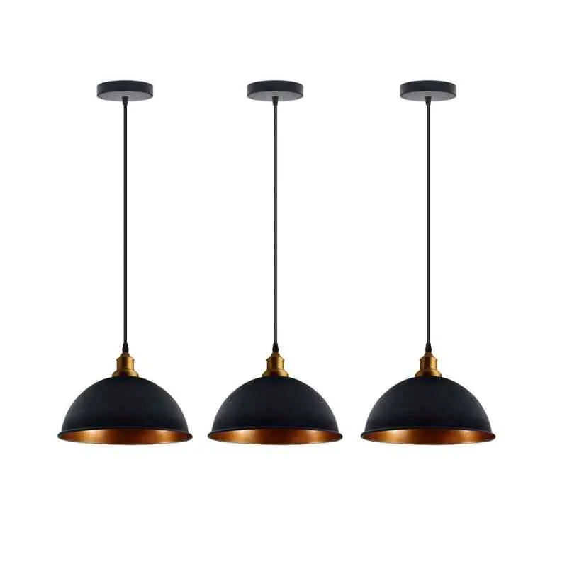 3er Hängelampe Schwarz innen Gold | Billardtisch Lampe ~3636
