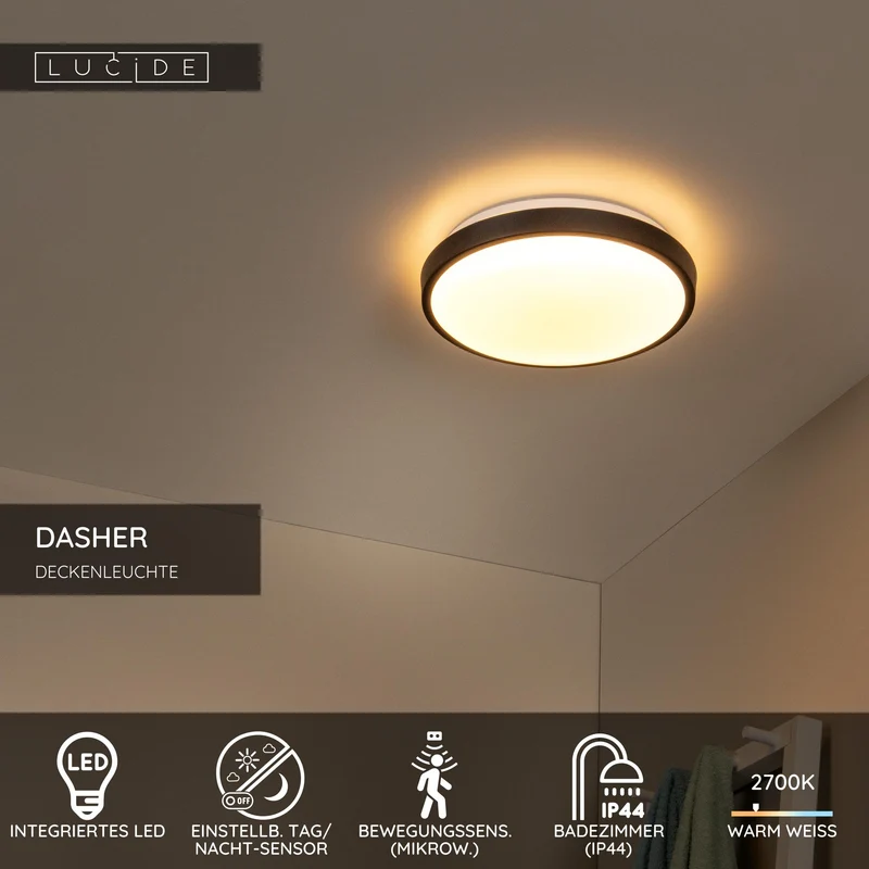 LED-Deckenleuchte Dasher rund Ø 29,3cm mit Bewegungsmelder IP44 2700K Warmweiß