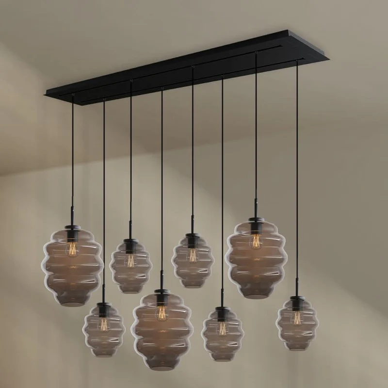 s.luce Echos Esstischleuchte 8-flammig 160cm 2-reihig Ø 18/25cm