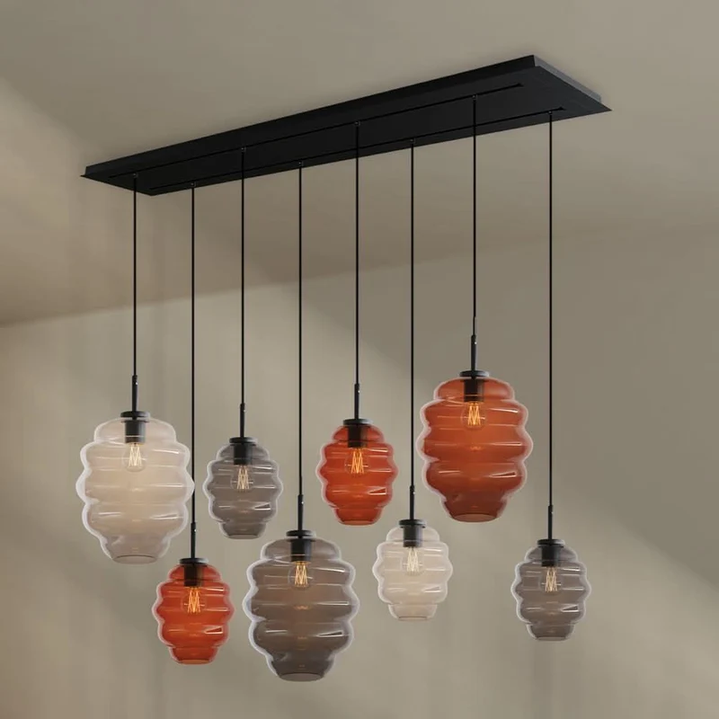s.luce Echos Esstischleuchte 8-flammig 160cm 2-reihig Ø 18/25cm