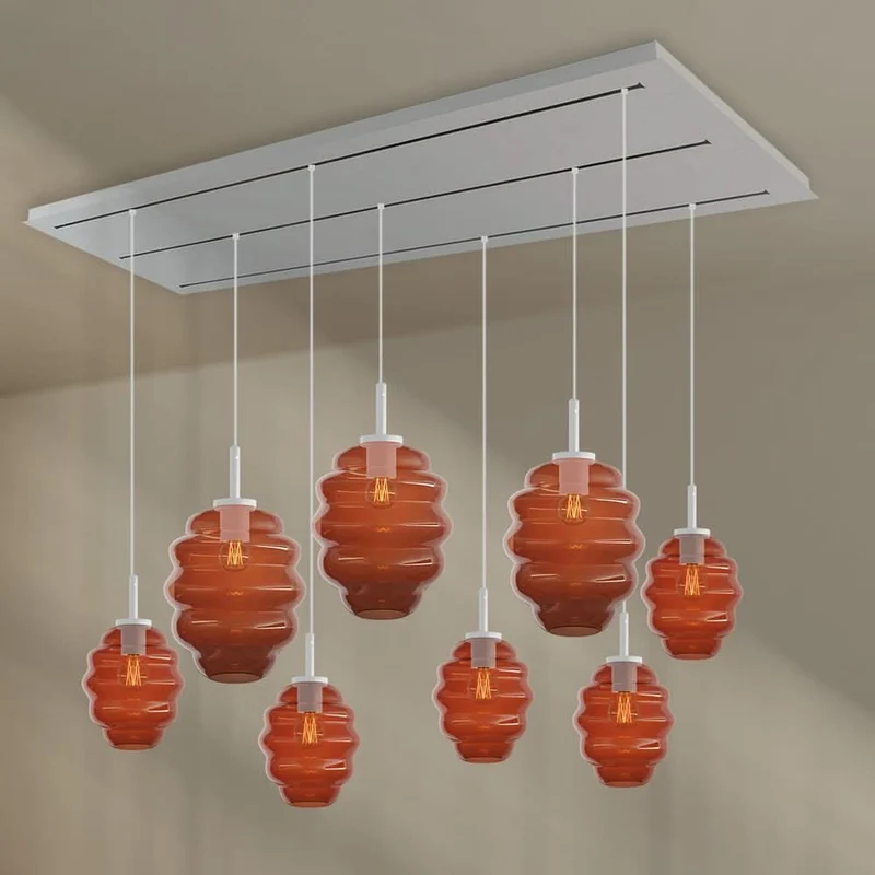 s.luce Echos Esstischlampe 8-flammig 200cm 3-reihig Ø 18/25cm