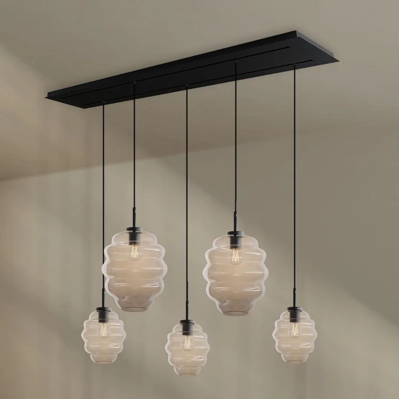 s.luce Echos Esstischlampe 5-flammig 2-reihig 160cm Ø 18/25cm