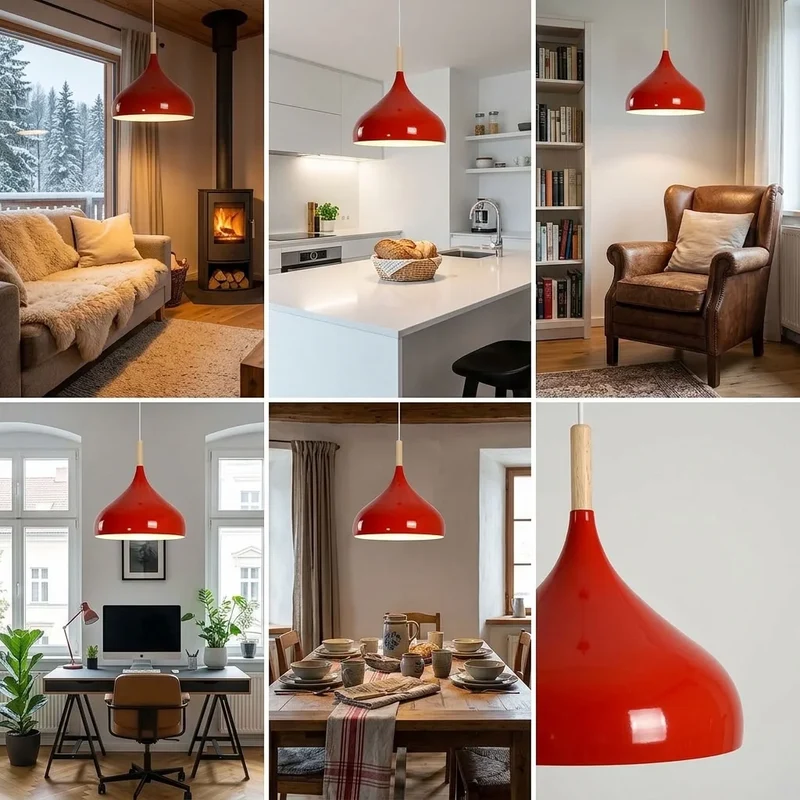 Skandinavische Pendelleuchte aus Holz & Metall Moderne Kücheninsel E27 ~3796