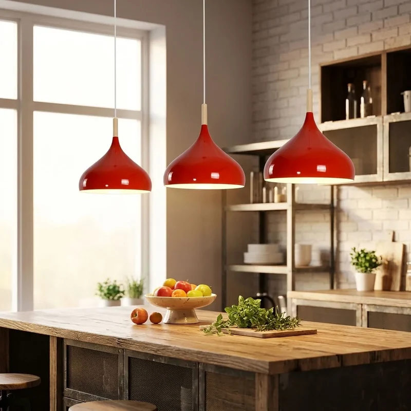 Skandinavische Pendelleuchte aus Holz & Metall Moderne Kücheninsel E27 ~3796