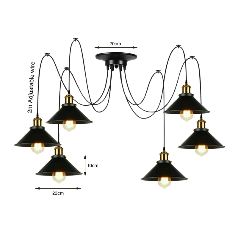 LEDSONE Vintage 6-flammige Pendelleuchte Spider ~3711