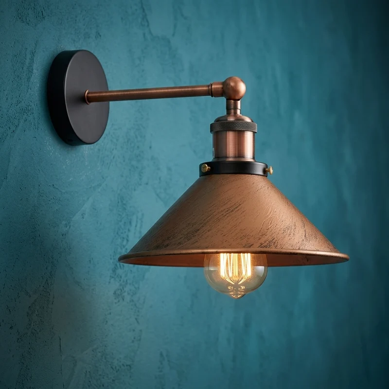 Retro Industrie Wandleuchte Farbig Kegelschirm Verstellbar E27 ~3710
