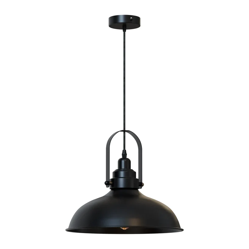 Industrie Pendelleuchte Schwarz Metall mit Bogengriff E27 ~3709