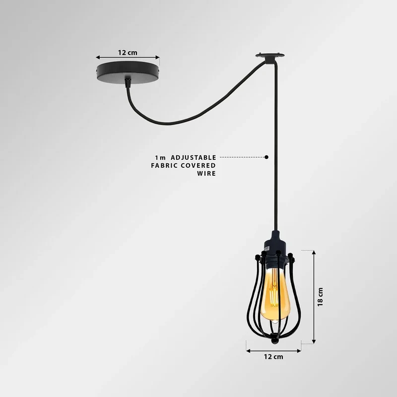 Industriële Spinlamp E27 Matzwart met Katrolsysteem 1–6~3914