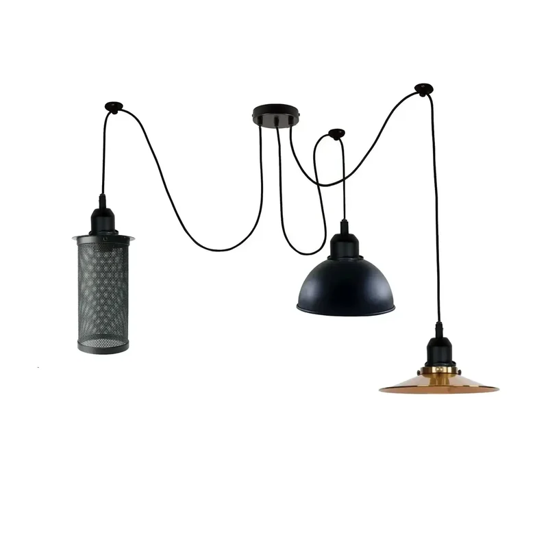 Mehrarmige Hängelampe Schwarz – Vintage Pendelleuchte Esstisch ~3913
